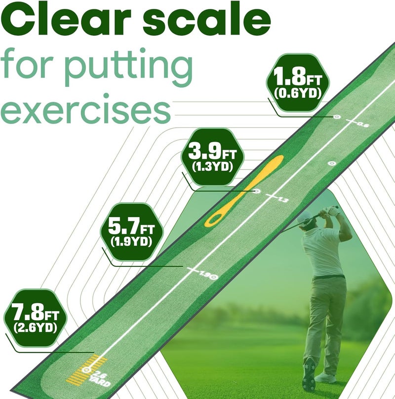 Ponsonbay Golf Putting Mat Indoor & Outdoor Professional Golf Practice Putting Green Mat with Distance Marker Anti Slip Backing Golf Training Accessories Portable Matt - Image 4